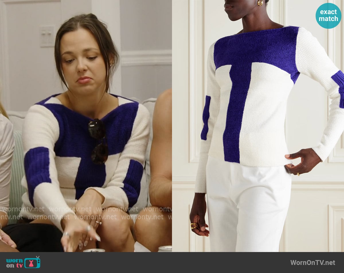 Tory Burch Two-tone ribbed silk-blend chenille sweater worn by Levi Sebree on Summer House