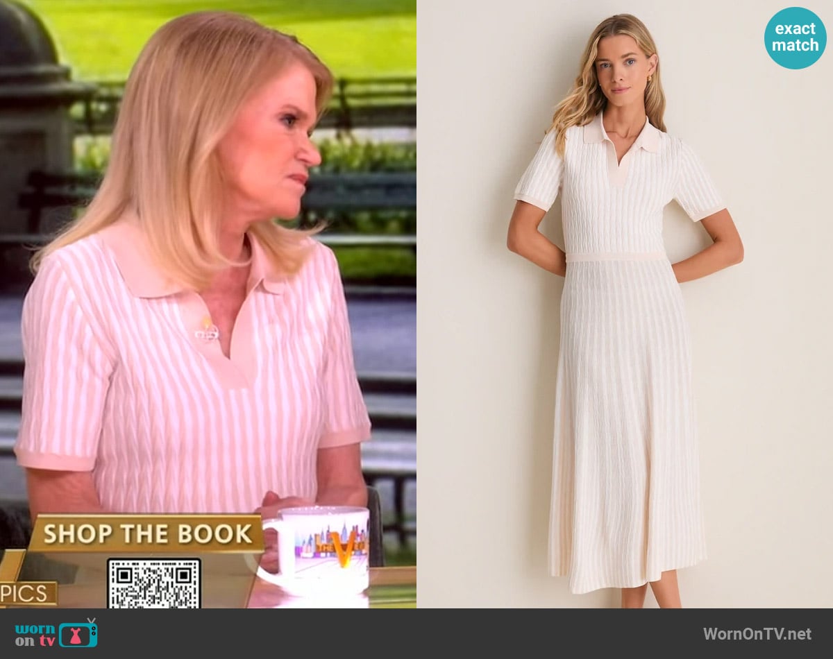 Martha’s pink stripe knit polo dress on The View Martha’s pink stripe knit polo dress on The View