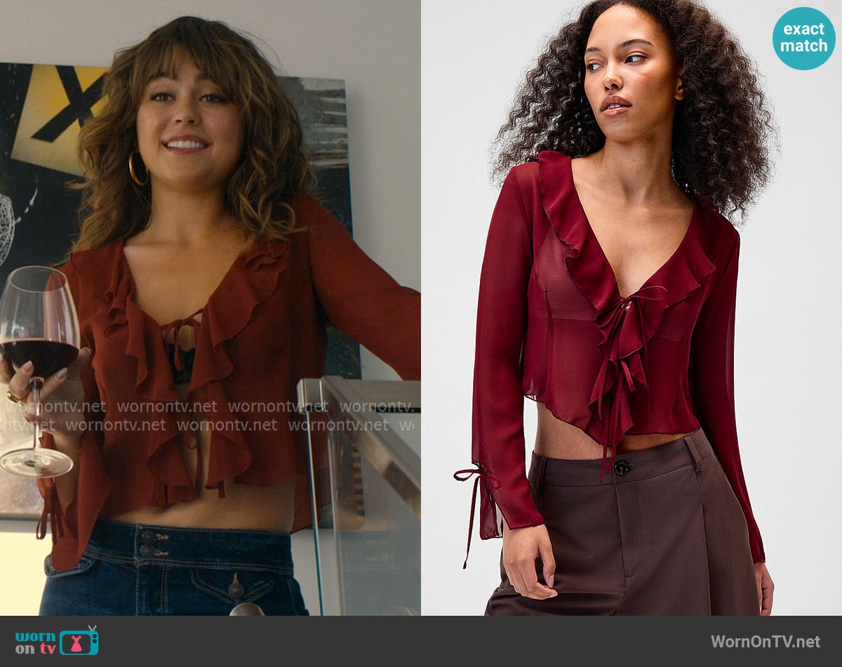 Twik Ruffled chiffon bolero worn by Allie Hayes (Mika Abdalla) on Off Campus