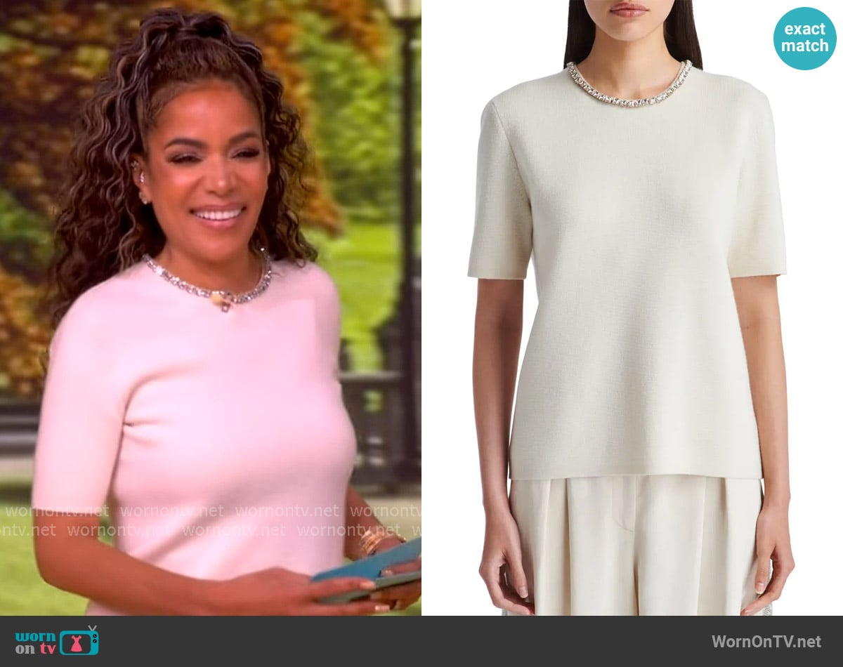TWP Crystal Embellished Milano Stitch Cashmere Sweater worn by Sunny Hostin on The View