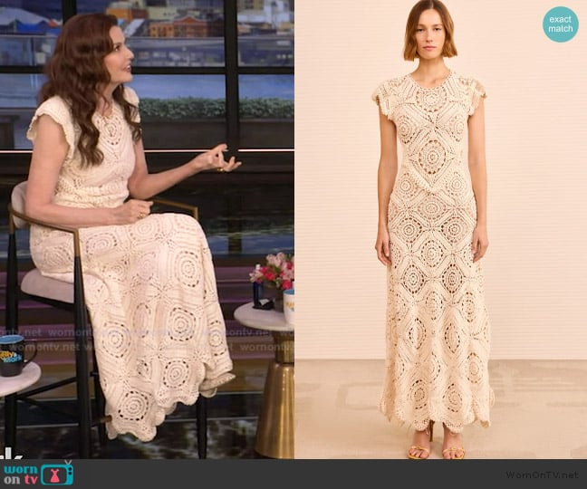 Ulla Johnson Annalisa Crochet Maxi Dress worn by Geena Davis on Live with Kelly and Mark