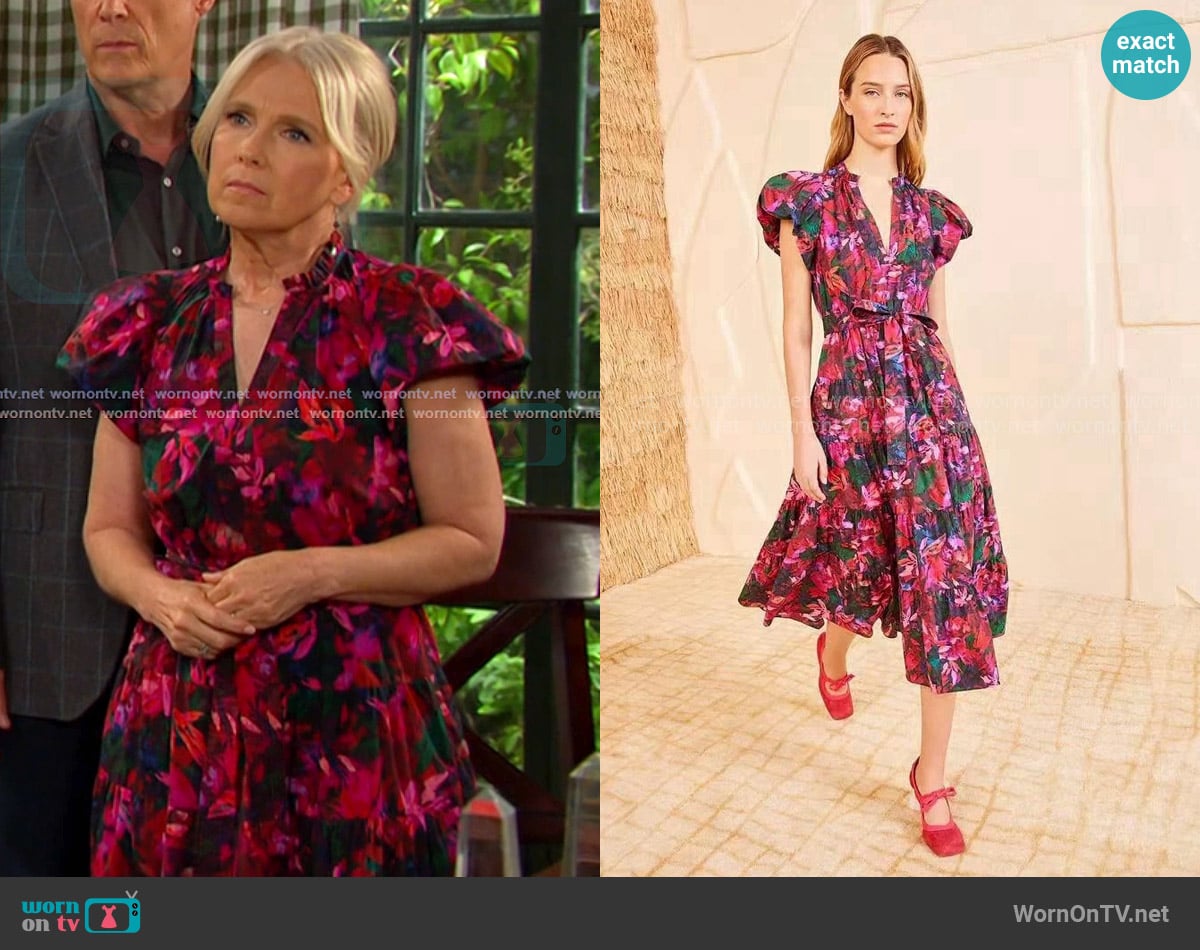 Ulla Johnson Ottilie Dress in Hibiscus worn by Jennifer Horton (Melissa Reeves) on Days of our Lives