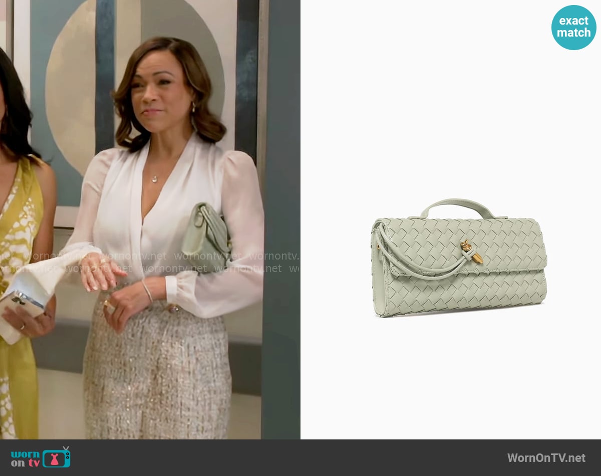 Urban Expressions Ada Clutch in Sage worn by Nicole Dupree Richardson (Daphnee Duplaix) on Beyond the Gates