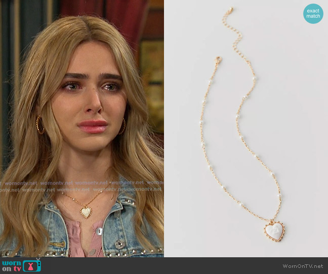 Urban Outfitters Delicate Cherub Cameo Heart Necklace worn by Holly Jonas (Ashley Puzemis) on Days of our Lives