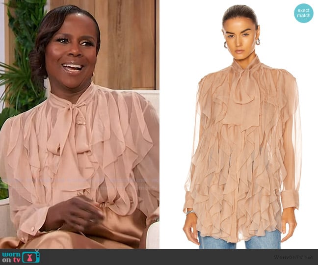 Valentino Ruffle Blouse worn by Deborah Roberts on Sherri