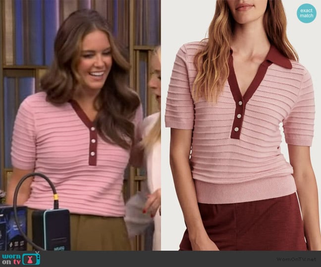 WornOnTV: Monica’s pink ribbed polo on Live with Kelly and Mark ...
