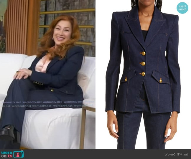 Veronica Beard Anoki Cotton Blend Denim Dickey Jacket worn by Lisa Ann Walter on Good Morning America