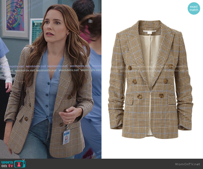 Veronica Beard Beacon Dickey Jacket in Camel & Steel Blue Multi worn by Cass Beckman (Sophia Bush) on Greys Anatomy