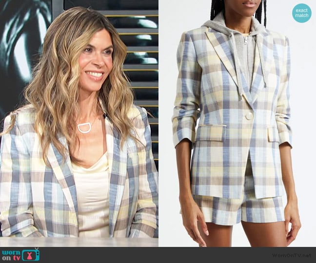 Veronica Beard Clayton Plaid Cotton Blend Dickey Jacket worn by Dina Doll on Access Hollywood