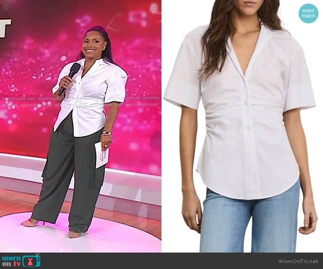 Veronica Beard Devra Ruched Shirt worn by Sheinelle Jones on Today