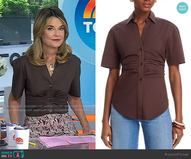 Savannah’s brown ruched front shirt on Today