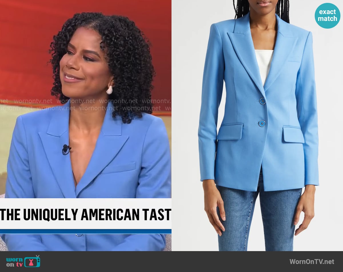 Veronica Beard Izara Dickey Jacket in Blue Jasper worn by Adriana Diaz on CBS Mornings