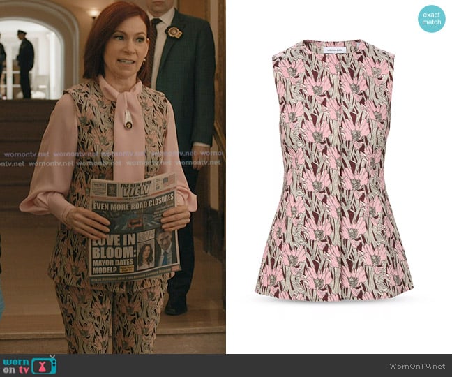 Veronica Beard Jessup Floral Jacquard Vest in Raisin Multi worn by Elsbeth Tascioni (Carrie Preston) on Elsbeth