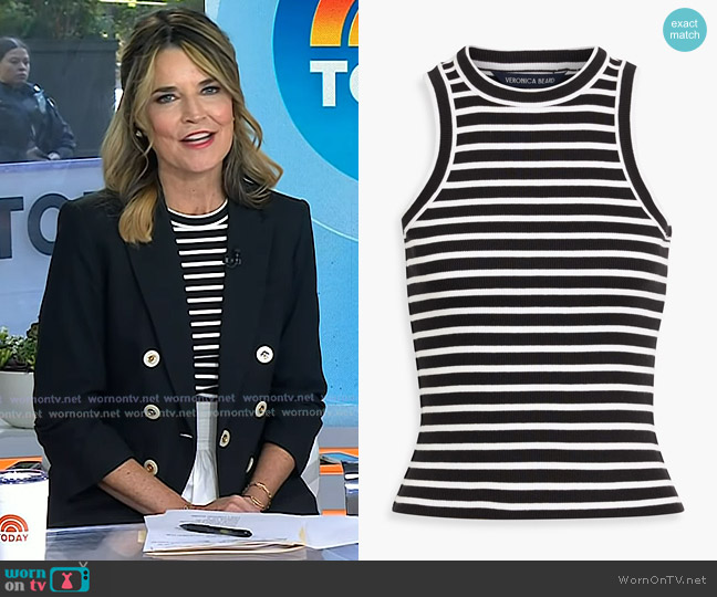 Veronica Beard Jordyn Cropped Tank Top in black stripe worn by Savannah Guthrie on Today