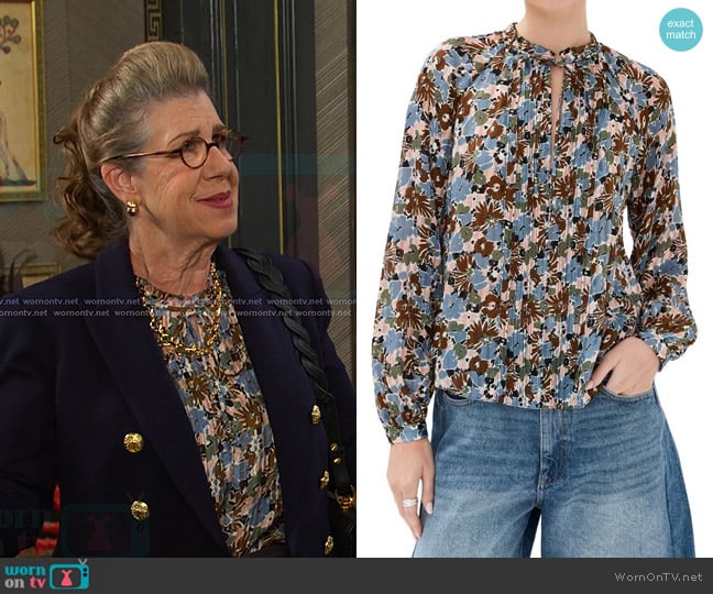 Veronica Beard Linds Blouse in Lake Mist worn by Rita Lesley (Maggie Carney) on Days of our Lives