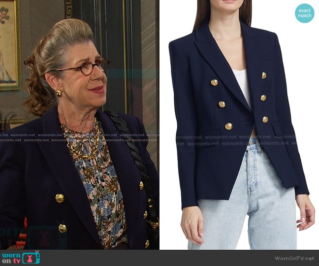 Veronica Beard Miller Dickey Jacket in Navy with Gold Buttons worn by Rita Lesley (Maggie Carney) on Days of our Lives