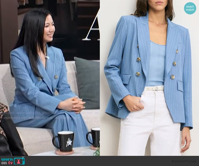 Veronica Beard Miller Pinstripe Dickey Jacket worn by Jenny Wang on Access Hollywood