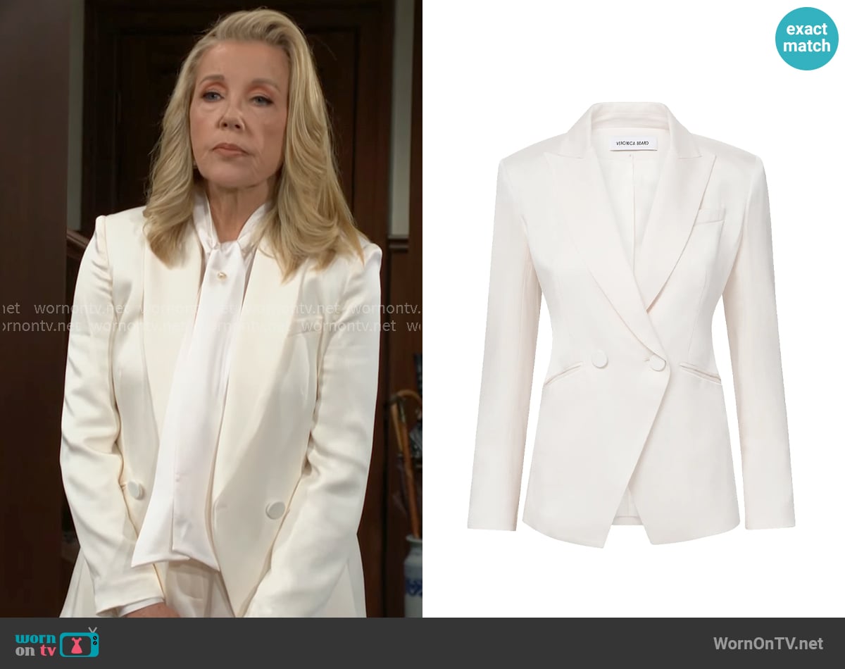 Veronica Beard Rickie Tailored Jacket in Dove worn by Nikki Reed Newman (Melody Thomas-Scott) on The Young and the Restless