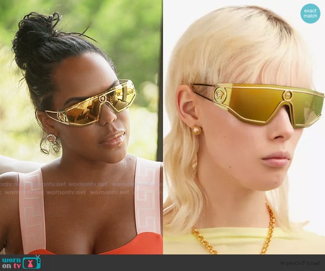 Versace VE2226 wrap-around metal sunglasses worn by Kelli Ferrell on The Real Housewives of Atlanta
