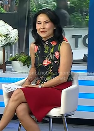 Vicky’s black floral mock neck sleeveless top on Today