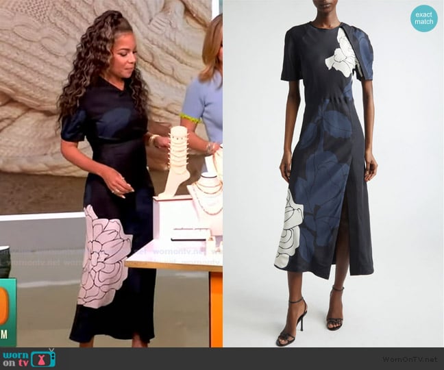 Victoria Beckham Floral Print Split Hem Midi Dress worn by Sunny Hostin on The View
