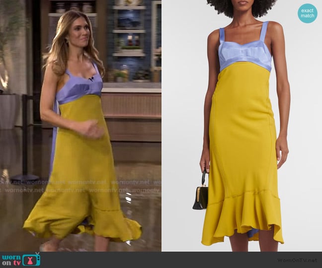 Victoria Beckham Paneled satin and cady midi dress worn by Mandy Moore on Live with Kelly and Mark