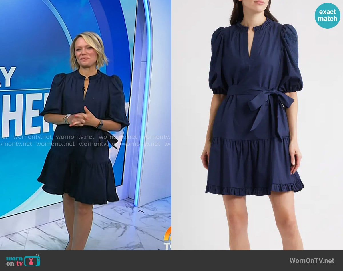 Vince Camuto Embroidered Ruffle Tie Waist Dress worn by Dylan Dreyer on Today