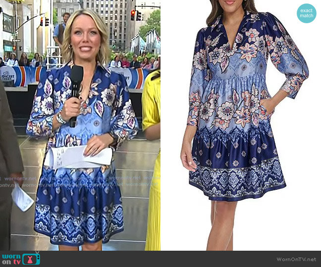 Vince Camuto Knit Printed Collared 3/4 Sleeve Tiered Trapeze Dress worn by Dylan Dreyer on Today