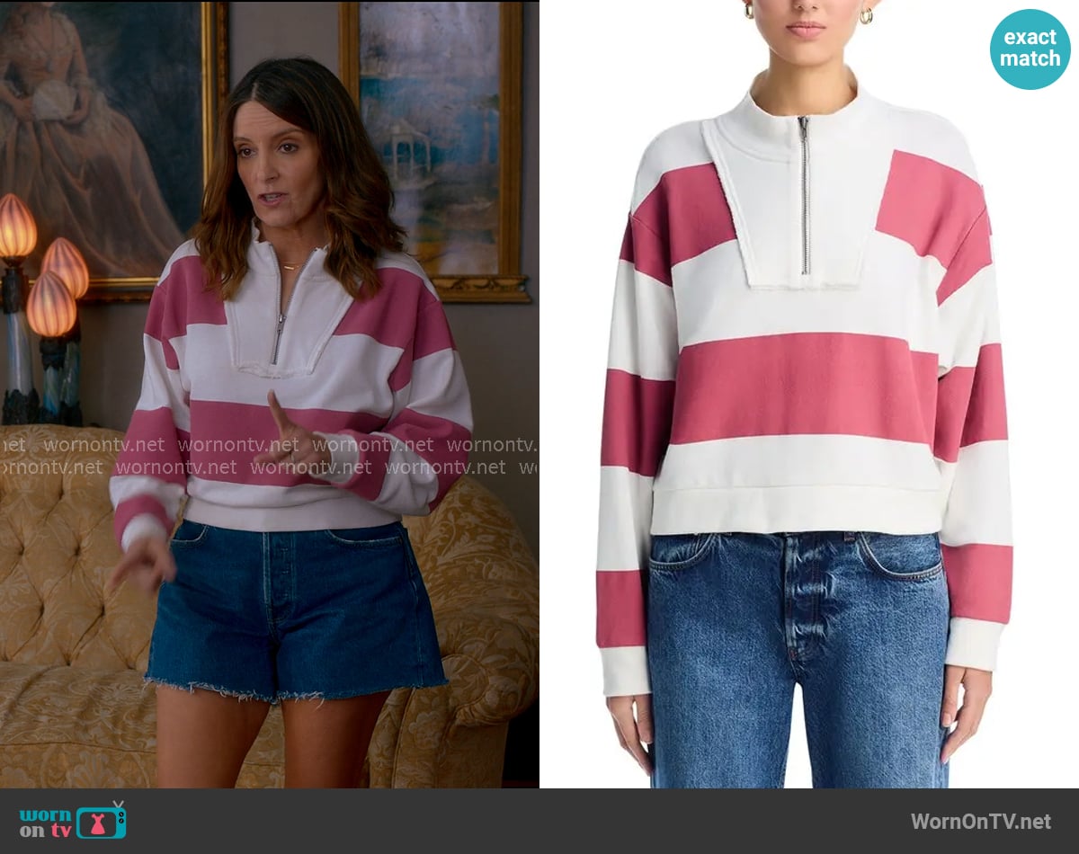 Vintage Havana Striped French Terry Half Zip Sweatshirt worn by Kate (Tina Fey) on The Four Seasons