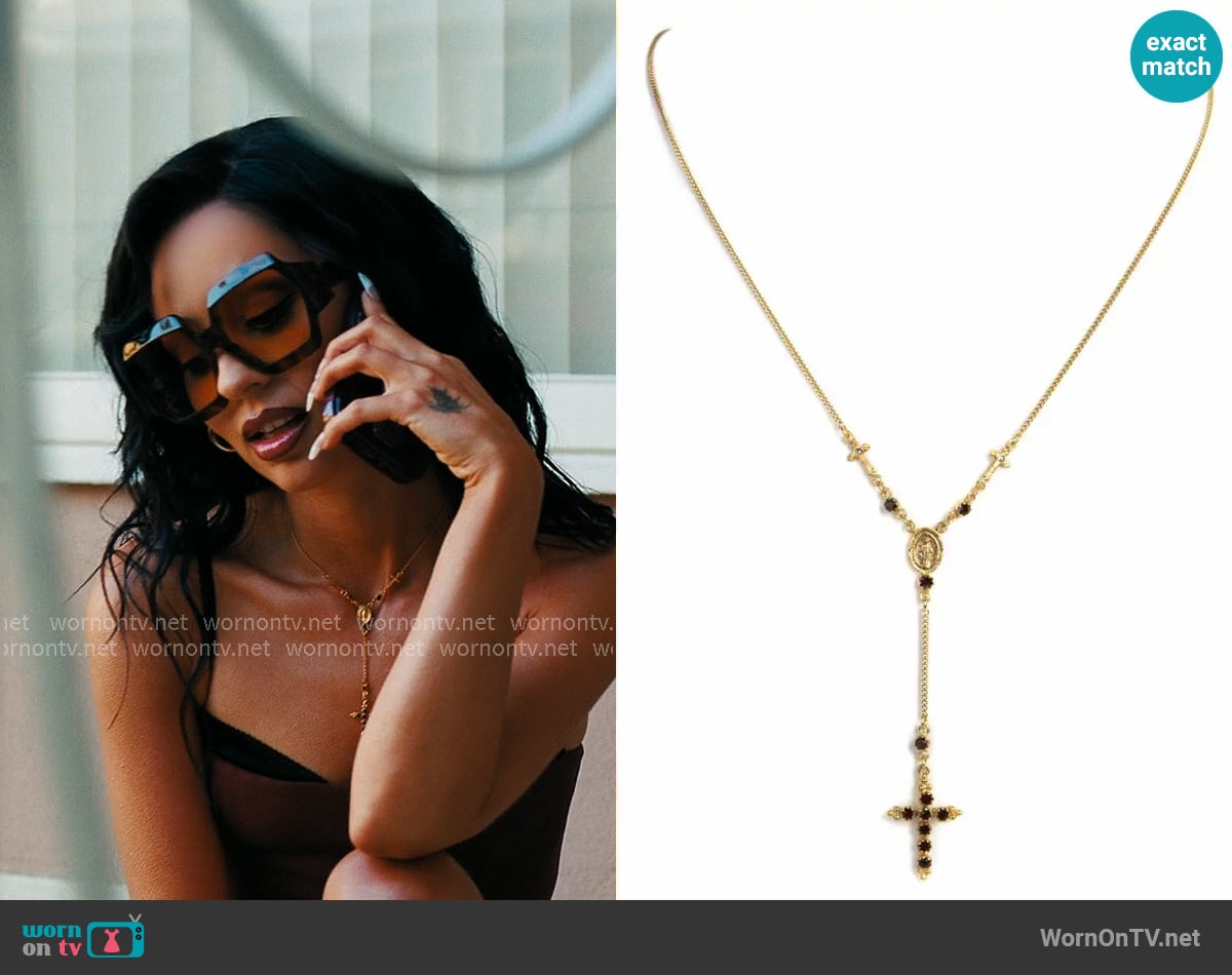 Virgins Saints and Angels Maddie Rosary Necklace worn by Maddy Perez (Alexa Demie) on Euphoria