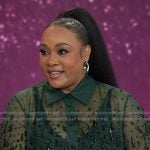Vivica A. Fox’s green embellished sheer shirt on Today