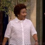 Wanda Sykes’s white eyelet short sleeve top on Live with Kelly and Mark