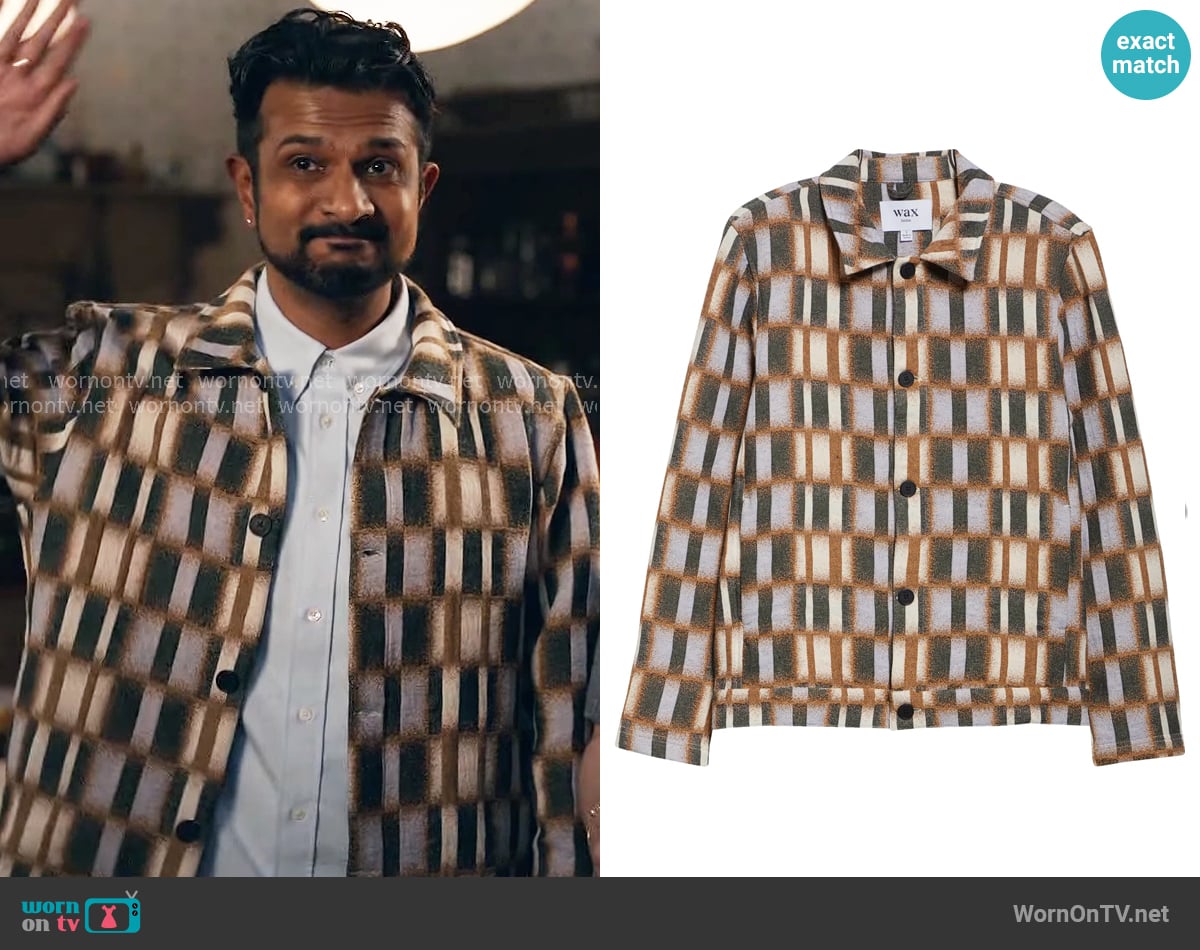 Wax London Iggy Geo Print Button-Up Jacket worn by Jay (Utkarsh Ambudkar) on Ghosts