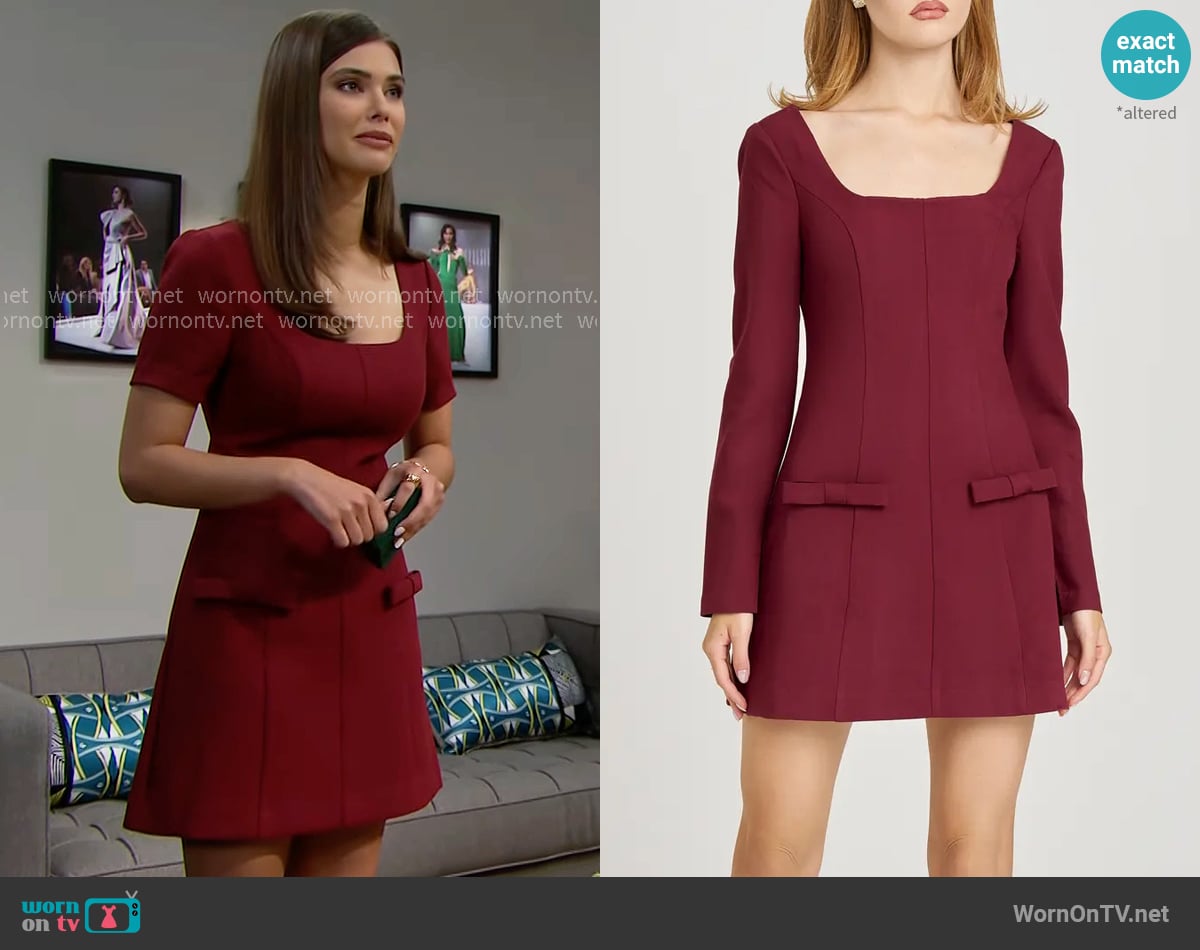 WAYF x Sara Walker Anna Long Sleeve Minidress in Merlot worn by Electra Forrester (Laneya Grace) on The Bold and the Beautiful