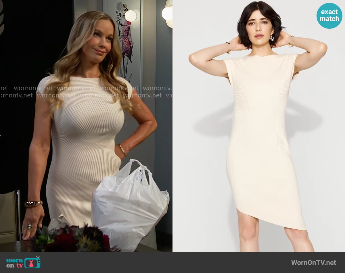 White House Black Market Asymmetric Ribbed Sweater Dress worn by Donna Logan (Jennifer Gareis) on The Bold and the Beautiful