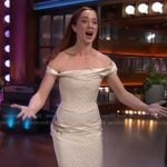 Whitney Leavitt's polka dot off shoulder dress on The Kelly Clarkson Show