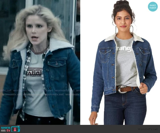 Wrangler Sherpa-Lined Denim Trucker Jacket worn by Annie January (Erin Moriarty) on The Boys