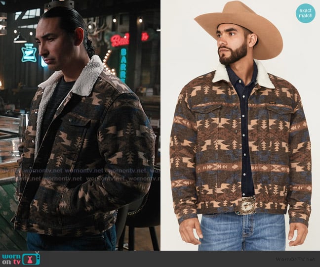 Wrangler Southwestern Print Sherpa Lined Trucker Jacket worn by Miles Kittle (Tatanka Means) on Marshals