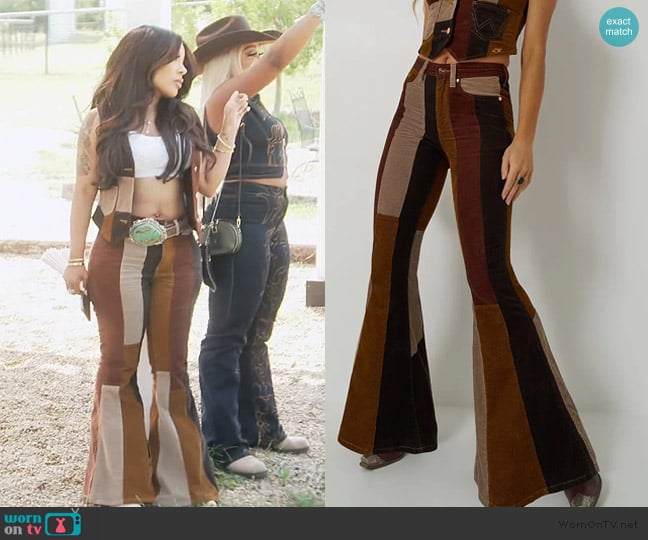 Wrangler X Lainey Wilson Patchwork Corduroy Bell Jean worn by Kimberly Michelle Pate on The Real Housewives of Atlanta