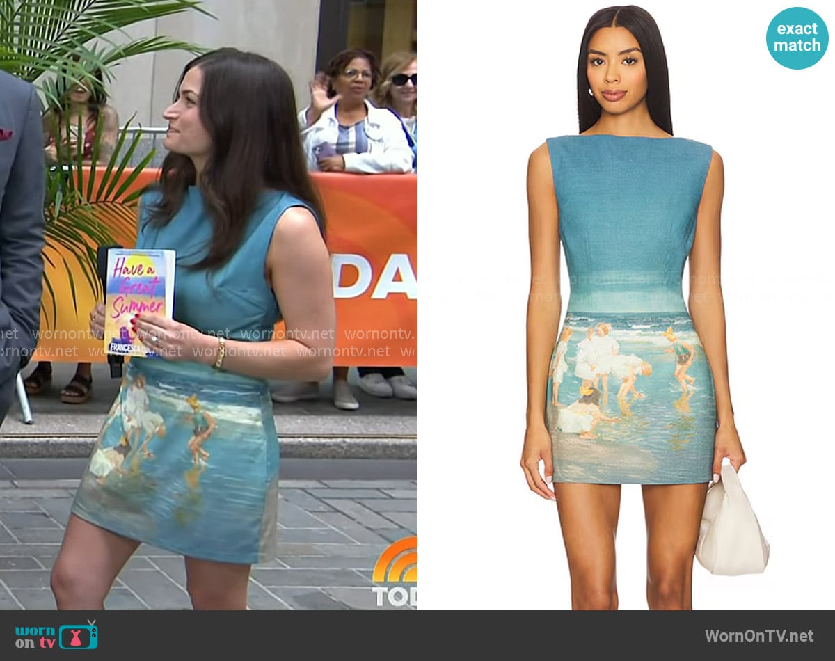 Francesca Cocchi’s blue beach print mini dress on Today Francesca Cocchi’s blue beach print mini dress on Today