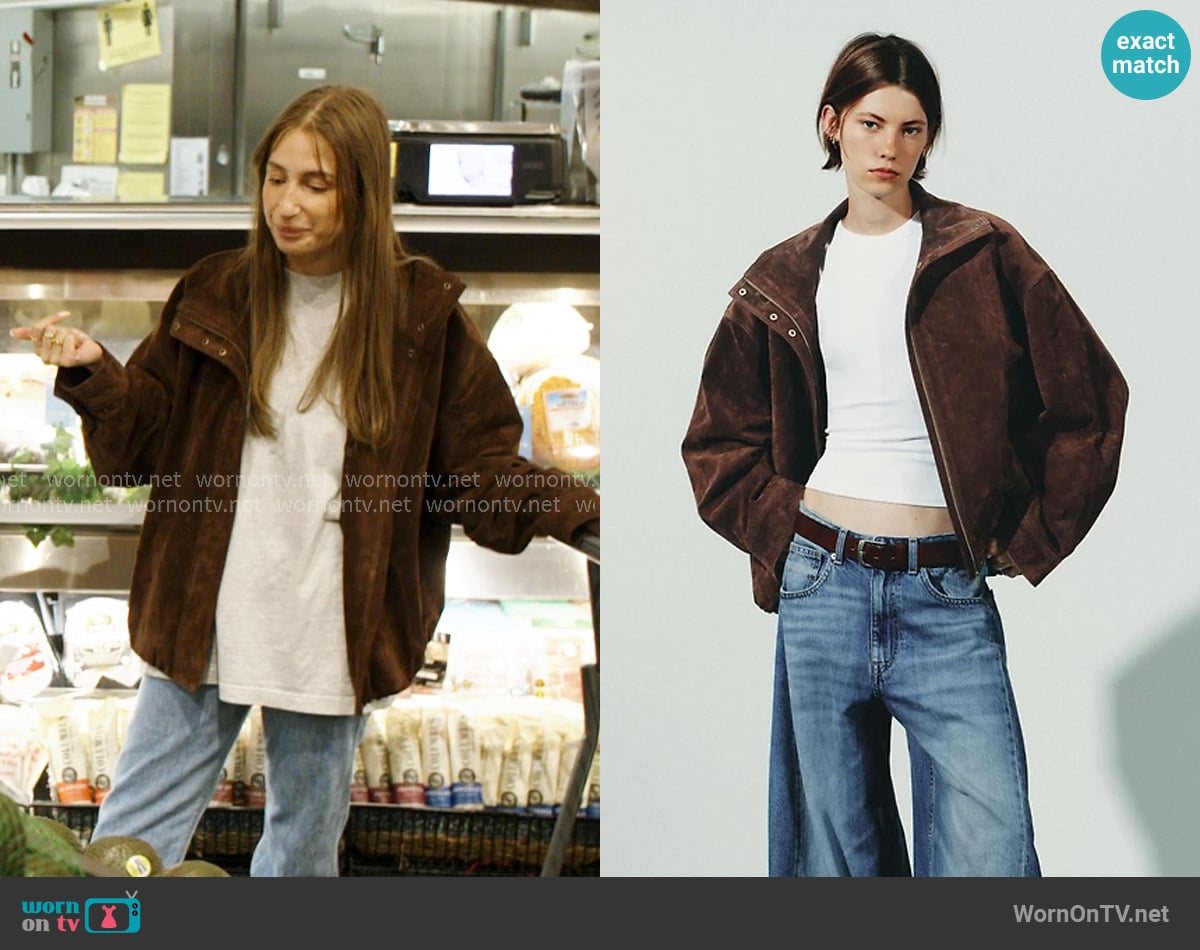 Zara 100% Suede Leather Jacket worn by Amanda Batula on In The City