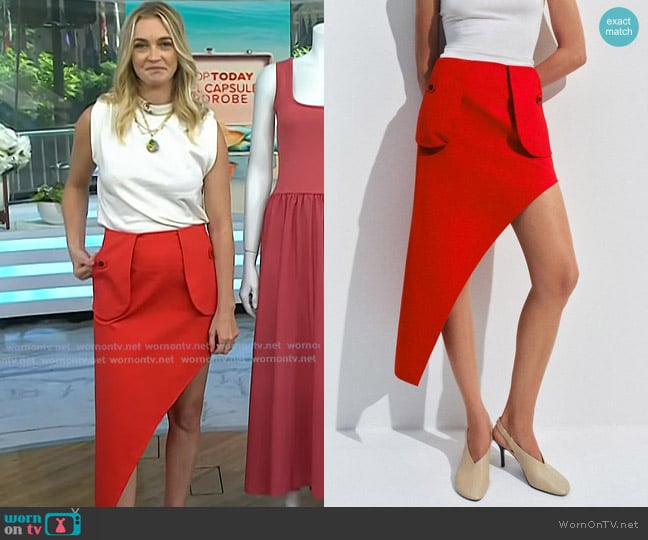 Jasmine Snow’s red asymmetric skirt on Today