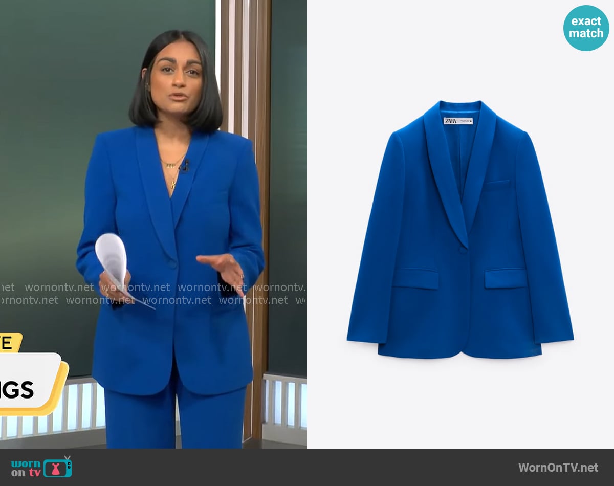 Zara Blazer with Tuxedo Collar worn by Shanelle Kaul on CBS Mornings