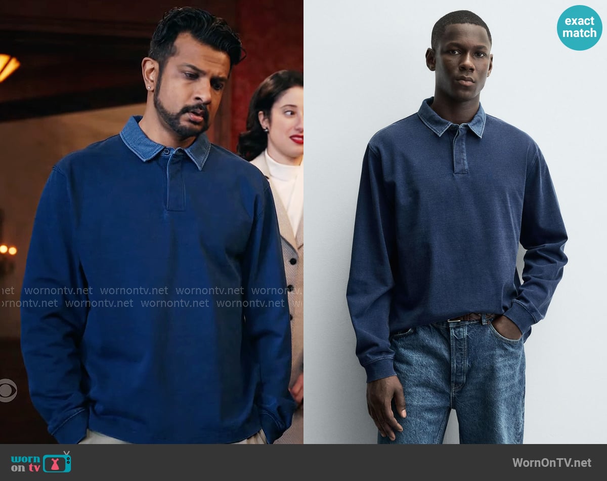 Zara Contrast Collar Polo Sweatshirt worn by Jay (Utkarsh Ambudkar) on Ghosts