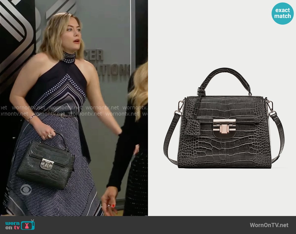 Zara Embossed City Bag With Fastening Detail worn by Hope Logan (Annika Noelle) on The Bold and the Beautiful