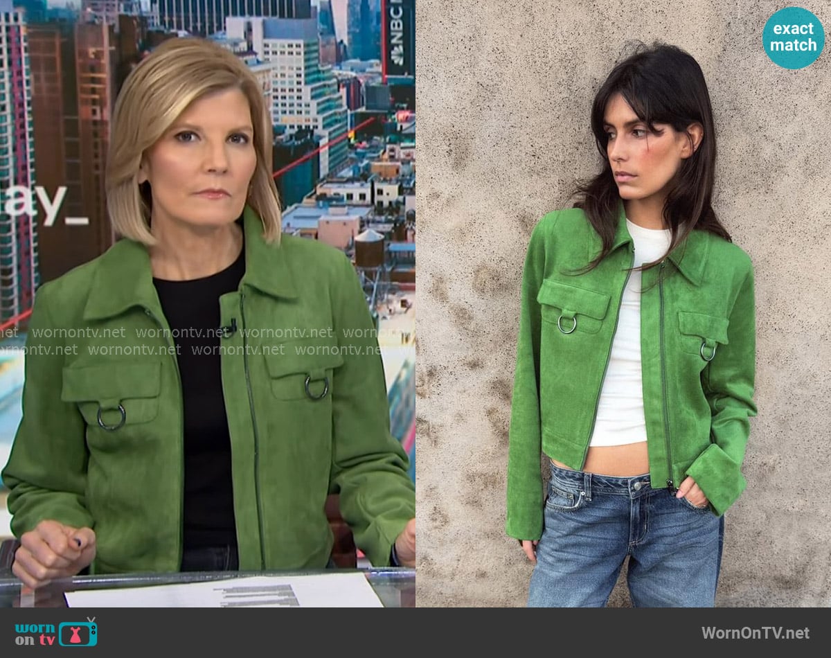 Zara Faux Suede Cropped Jacket worn by Kate Snow on NBC News Daily