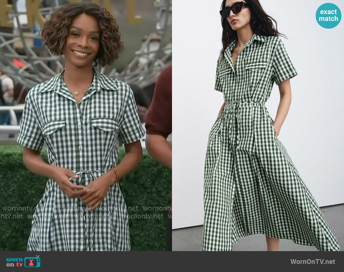 Zara Gingham Check Shirt Dress worn by Zuri Hall on Access Hollywood