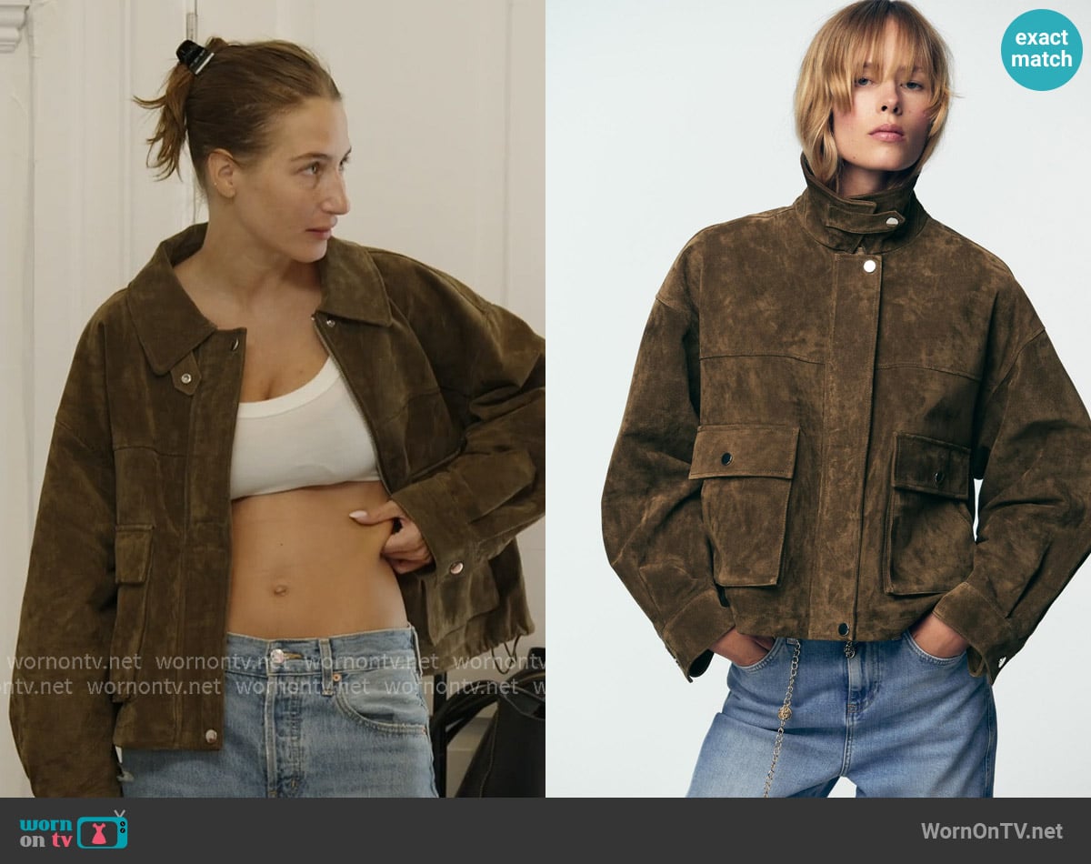 Zara Leather Bomber Jacket worn by Amanda Batula on Summer House