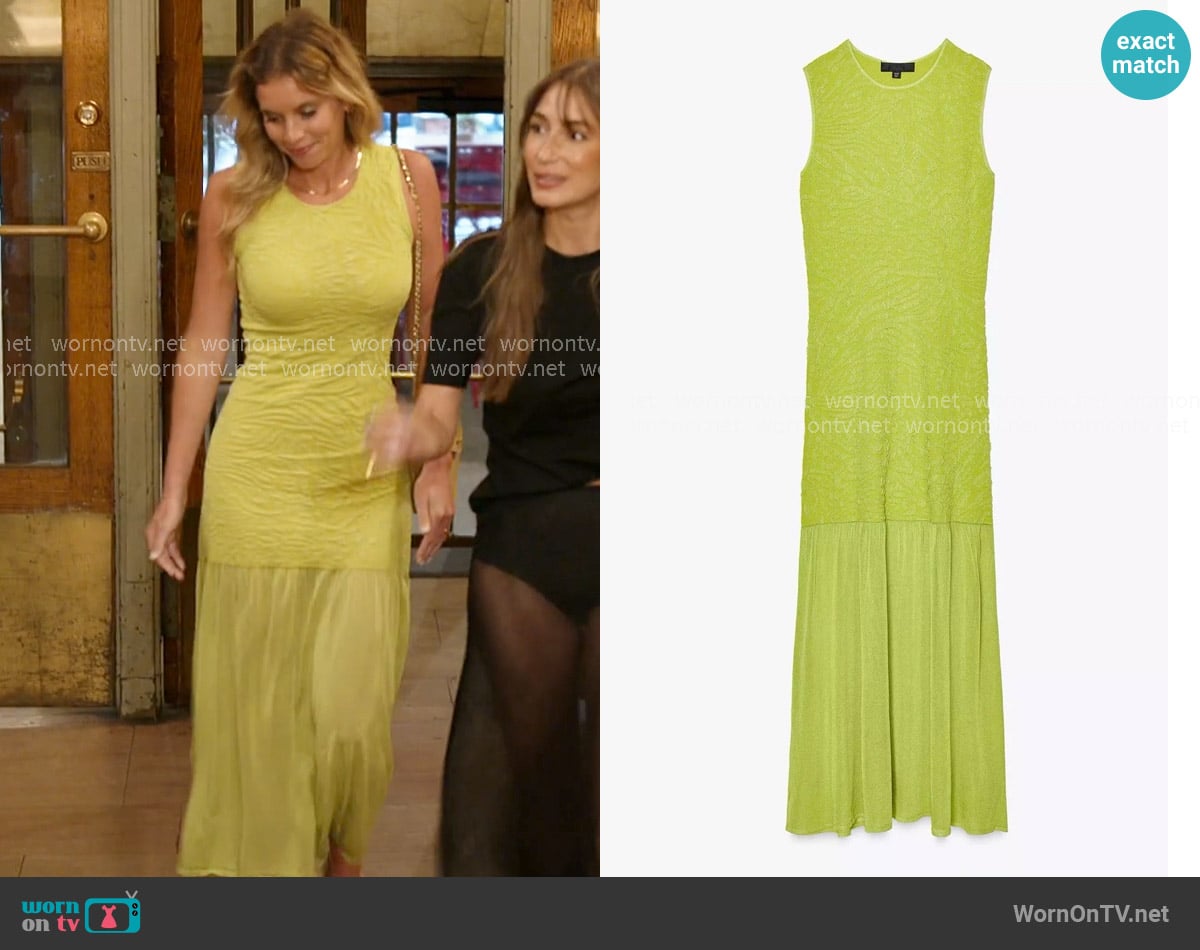 Zara Long Combination Knit Dress in Lime Green worn by Katie Arundel on In The City