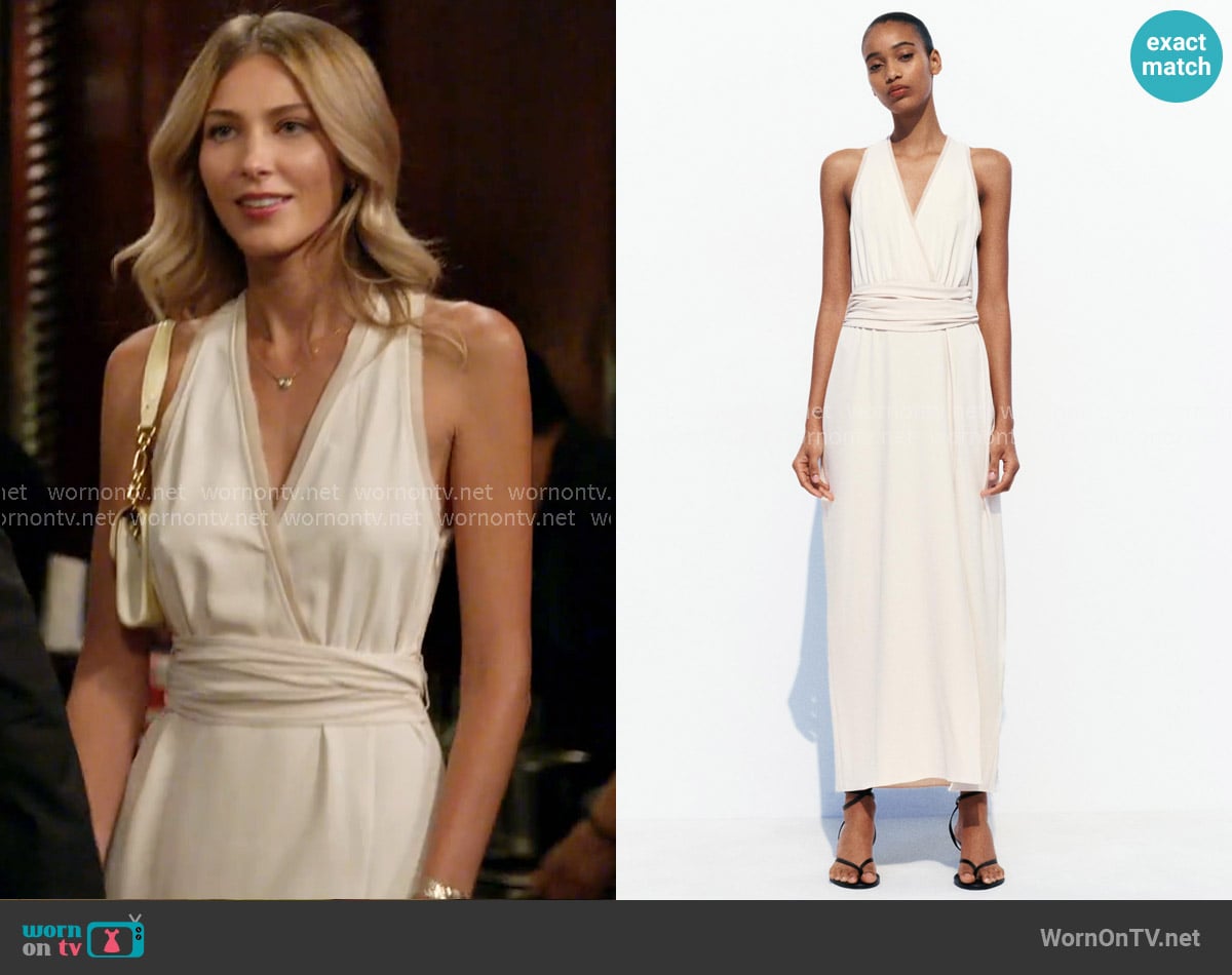 Zara Mixed Semi Sheer Slip Dress worn by Lexi Sundin on In The City